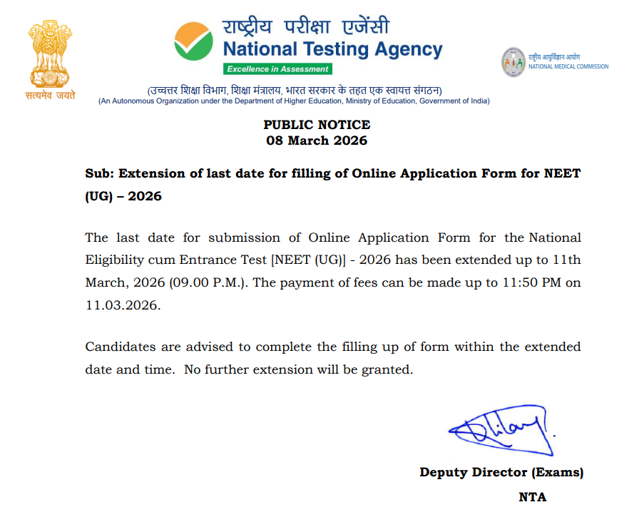 neet 2026 registration date extended
